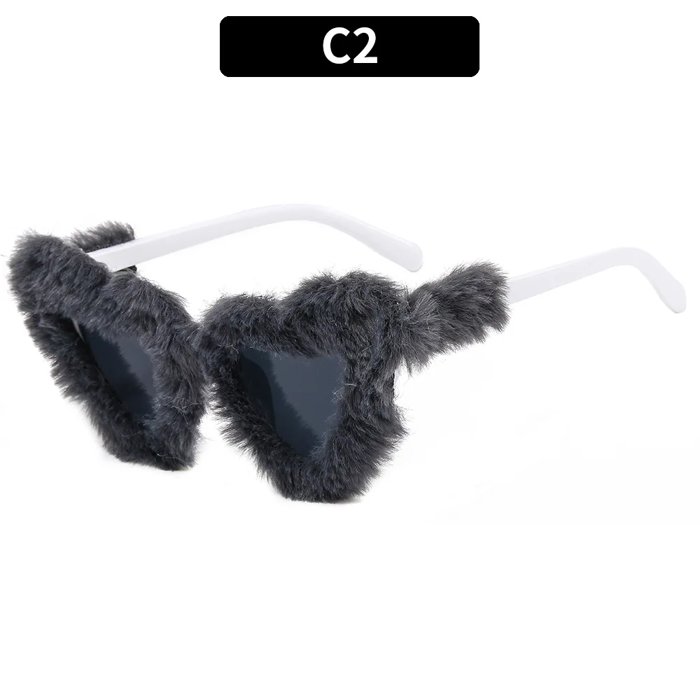 UNOC 2023 New Trendy Heart Shape Plush Sunglasses Cat Eye Sun Glasses Funny Party Eyewear Shades for Women and Men