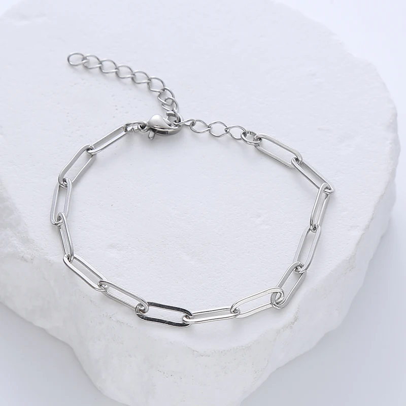 chain acero inoxidable 18k gold plated paperclip chain stainless steel bracelets