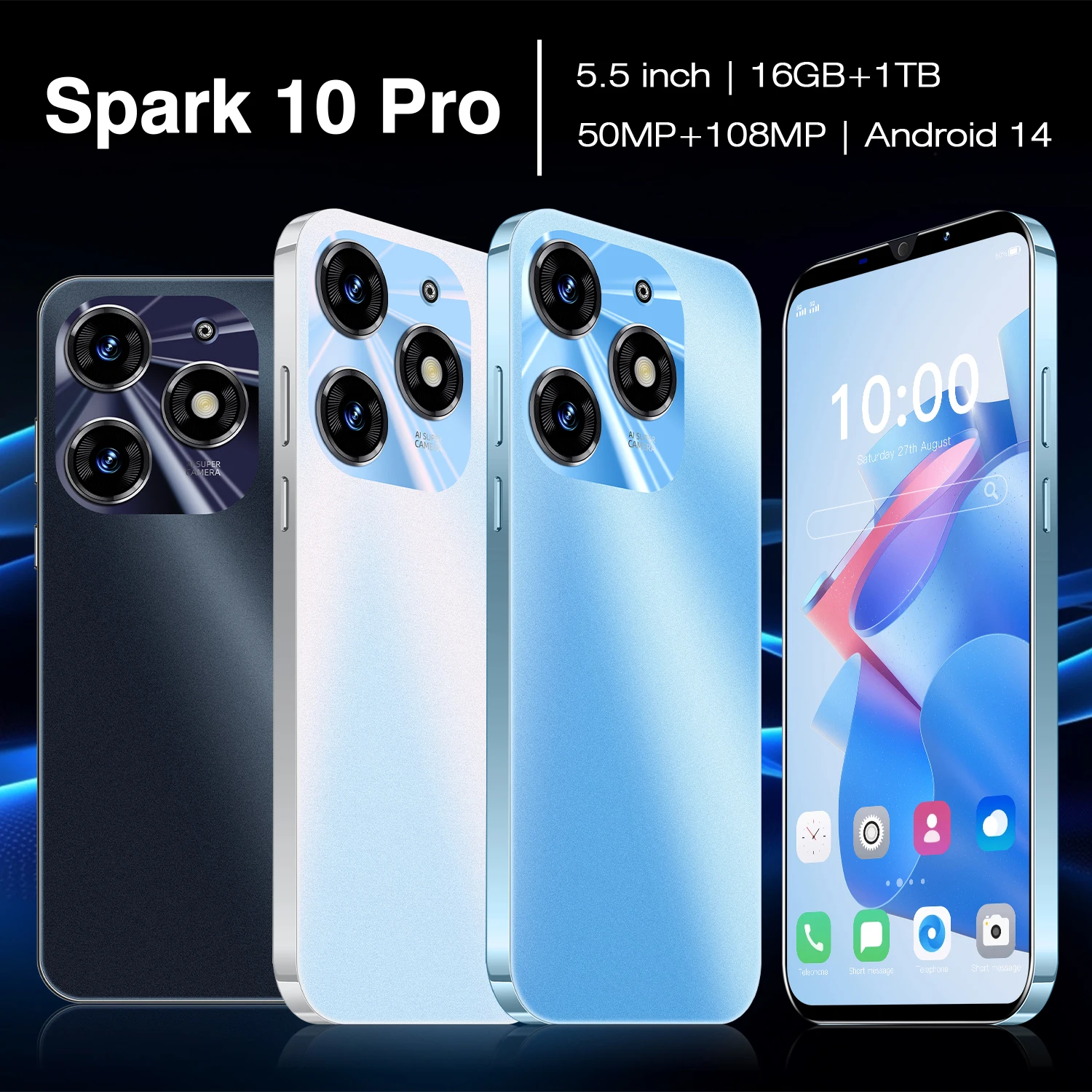 Эксклюзивное предложение! Новинка оптовая продажа смартфоны Spark 10 Pro 16 ГБ + 1 ТБ с двумя SIM-картами и мобильными телефонами в режиме ожидания