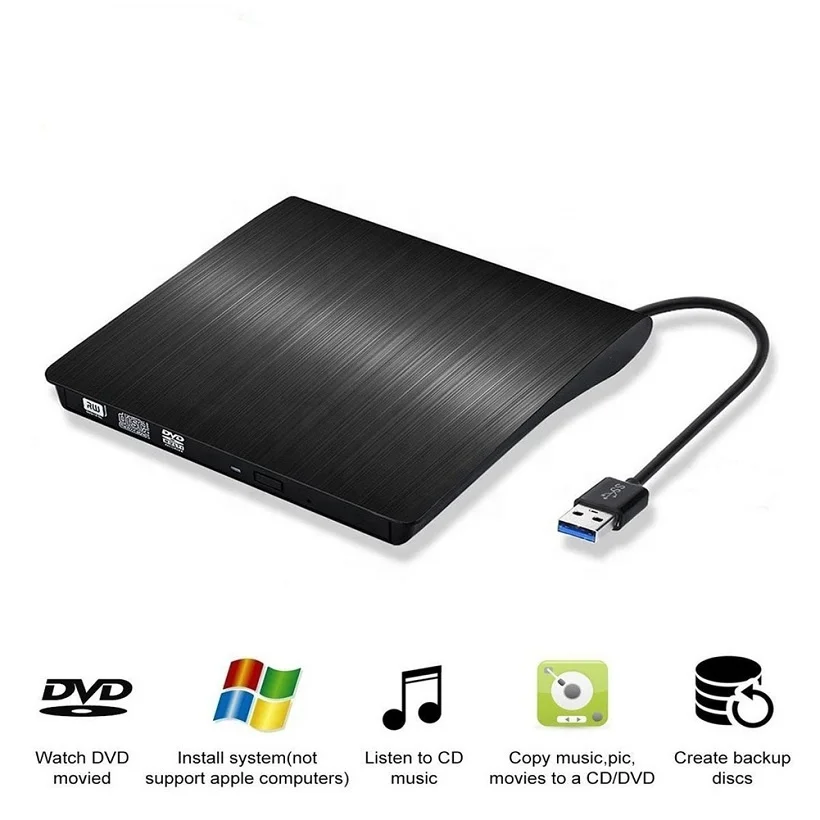 External CD Drive USB 3.0 Portable CD/DVD +/-RW Slim DVD/CD ROM Rewriter Burner Compatible with Laptop Desktop PC