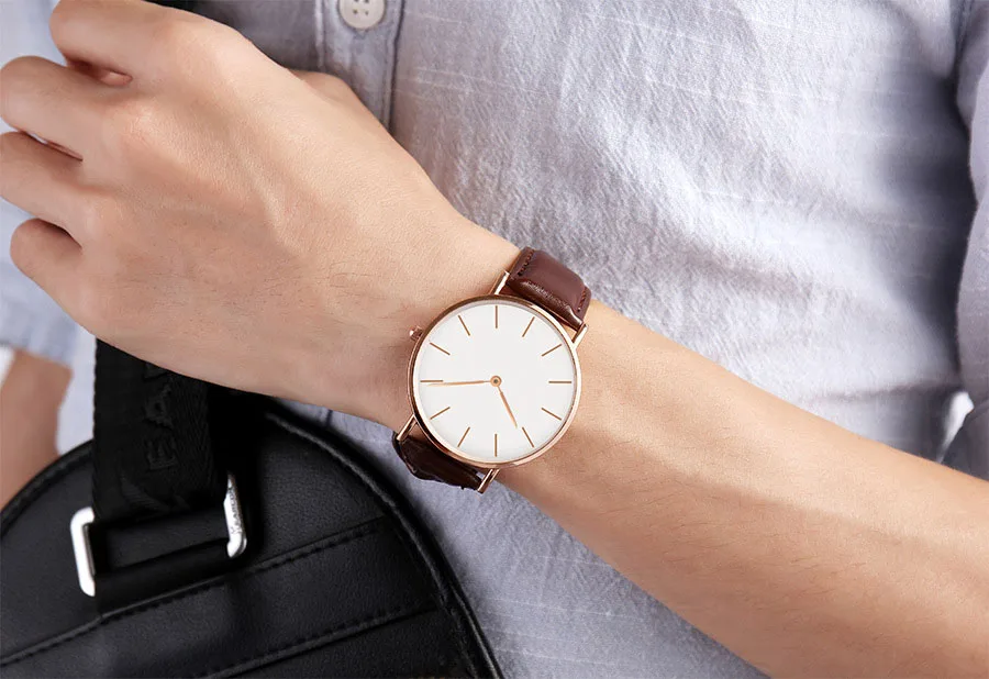  2021 New business leisure mens watches waterproof leather strap quartz watch oem wholesale custom your