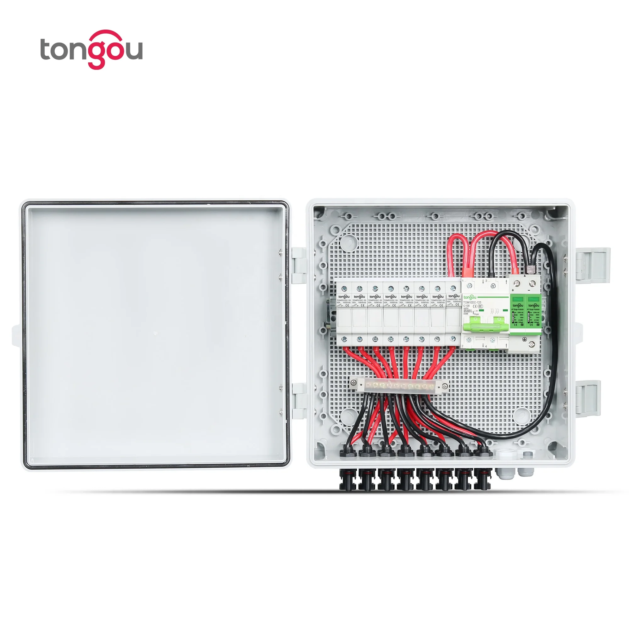 Solar PV Combiner Box With Lightning Protection 10A 8strings 1000V For Solar Panel 550V DC Circuit Breaker panel solar TONGOU