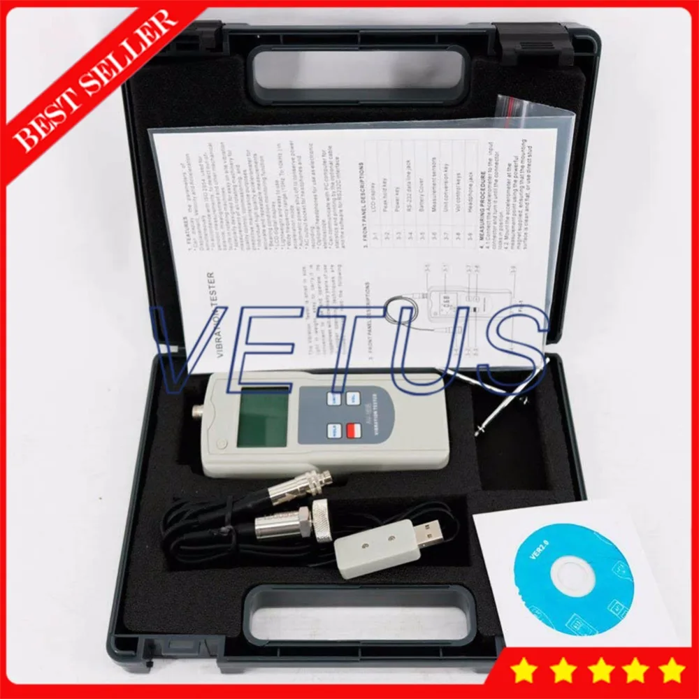 Digital Vibration Meter Tester Analyzer AV-160B with Acceleration Velocity Displacement Tester USB Cable and Software