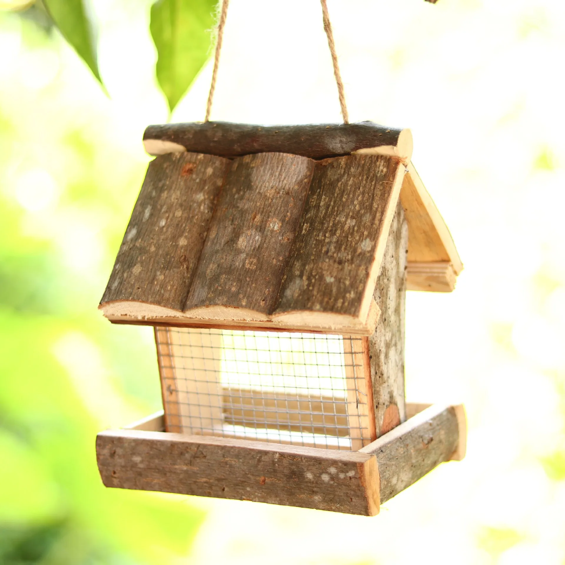 hanging bird house outdoor garden patio garden decorative pet cottage distressed leaves wooden birdhouse