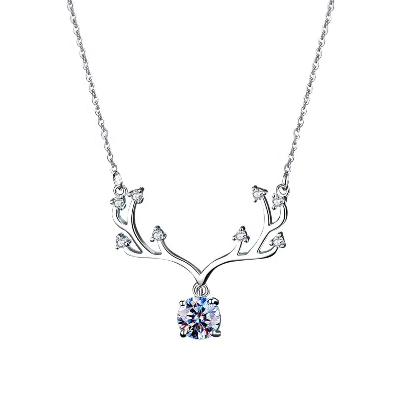
Ожерелье из серебра 925 пробы с имитацией бриллианта в 1 карат, ювелирное изделие с оленем из муассанита, цепочка до ключиц 