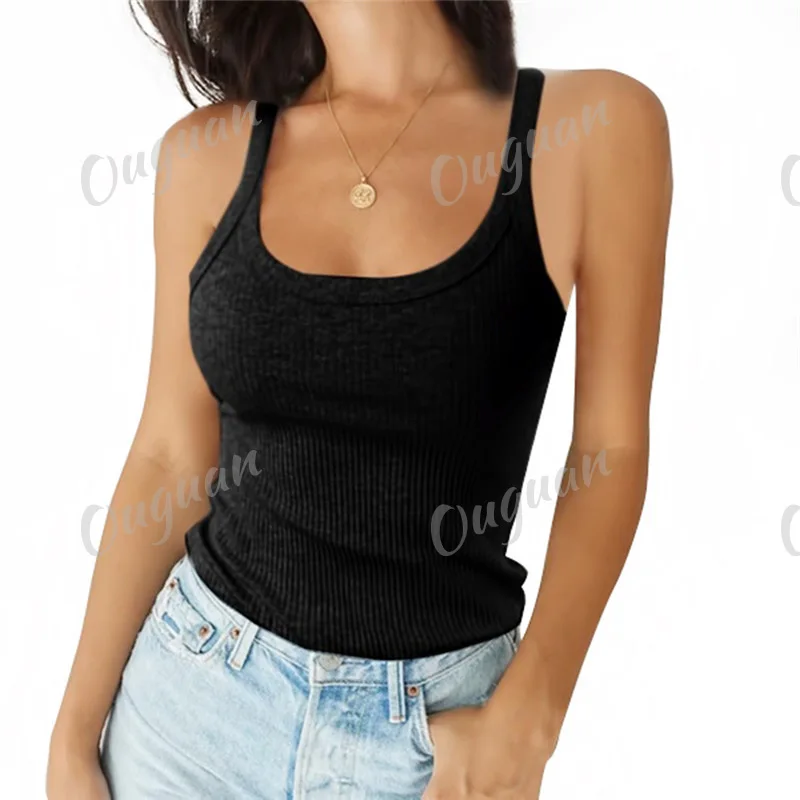 2022 Summer Women SleevelessVest High Quality Knitted Camis U-Neck Tank Tops Casual Solid Color Basic Camisole For Female