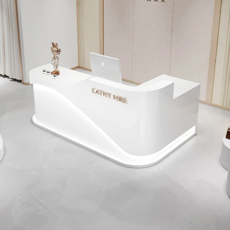 White Reception Desk Beauty Salon L Corner Curved Salon Furniture Small Reception Desk Reception Counter Front Desk