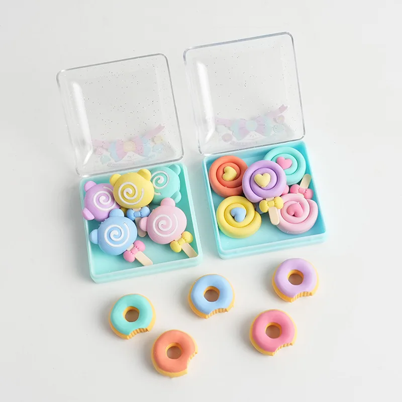 Cute Sweet Girls Donut Lollipop Shaped Eraser Rubber Pencil Eraser For Children Promotional Stationery Reward Erasers