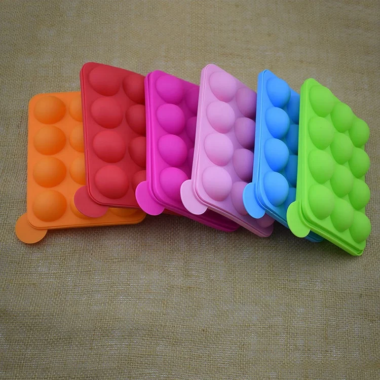 OEM ODM Food Grade 12 cavity molde de silicon round shaped cake lolly maker chocolate candy ice mould silicone lollipop mold