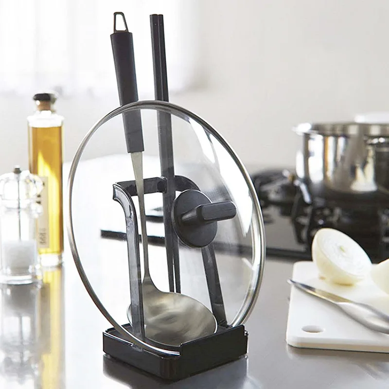 Hot Sale Free Sample Custom Japanese Metal Kitchen Utensils Pot Lid Soup Spoon Storage Rack Holder with Drain Tray