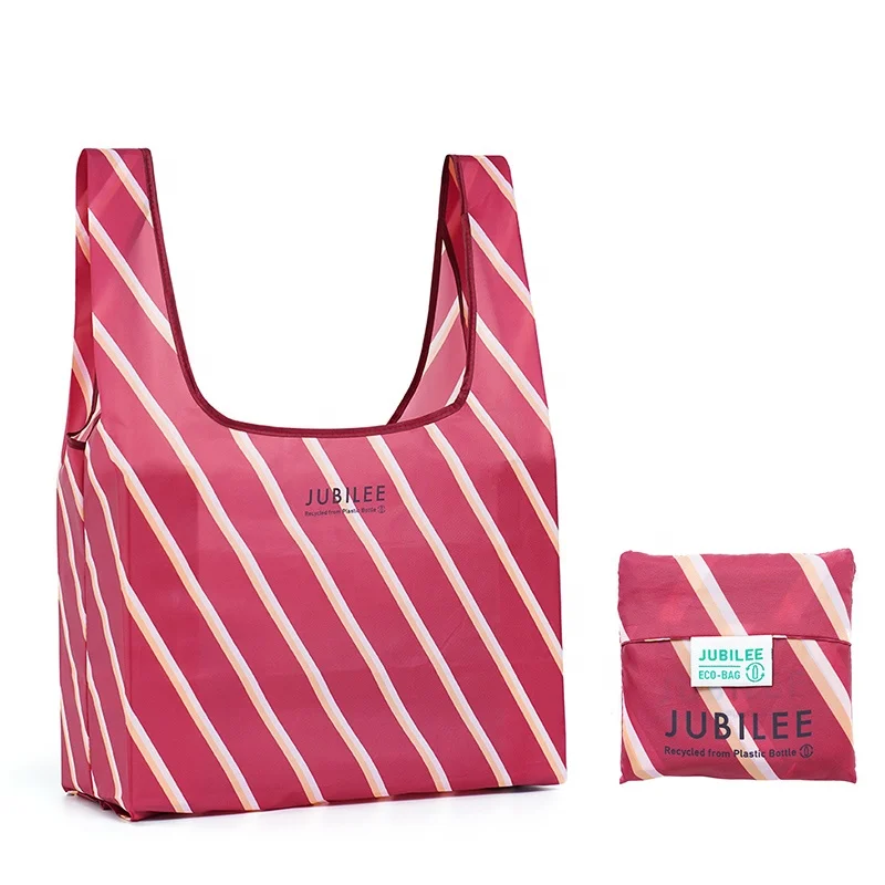 Wholesale eco friendly reusable custom recycle polyester grocery tote RPET foldable shopping bag