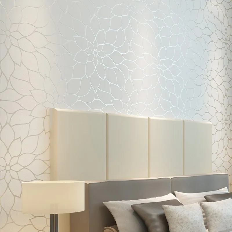 Non-woven Wallpaper  3D White Lotus Wallpaper For Bedroom