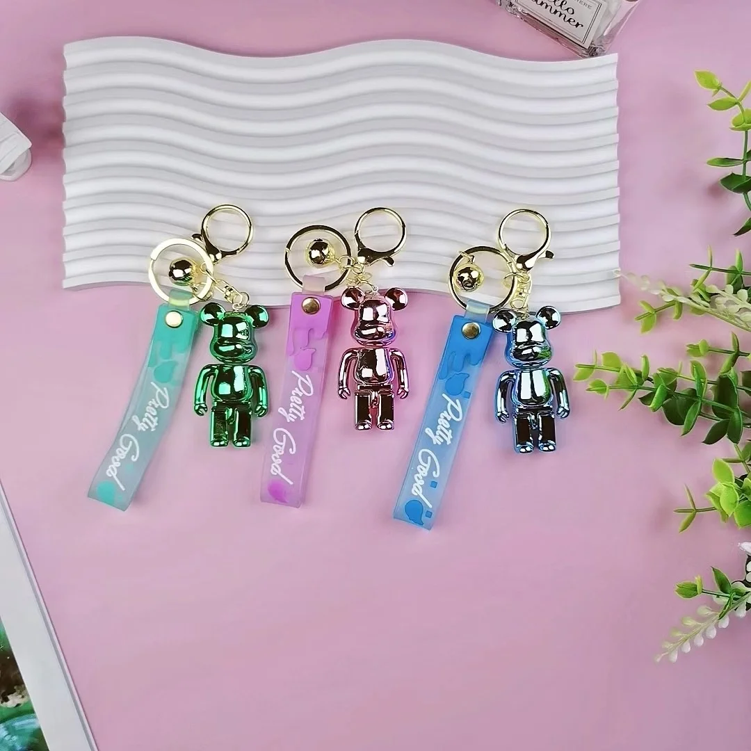 Creative Cartoon Fashion Cross-Border Popular Glossy Violent Bear Keychain Small Personalized Plastic Car Keychain Doll Glossy