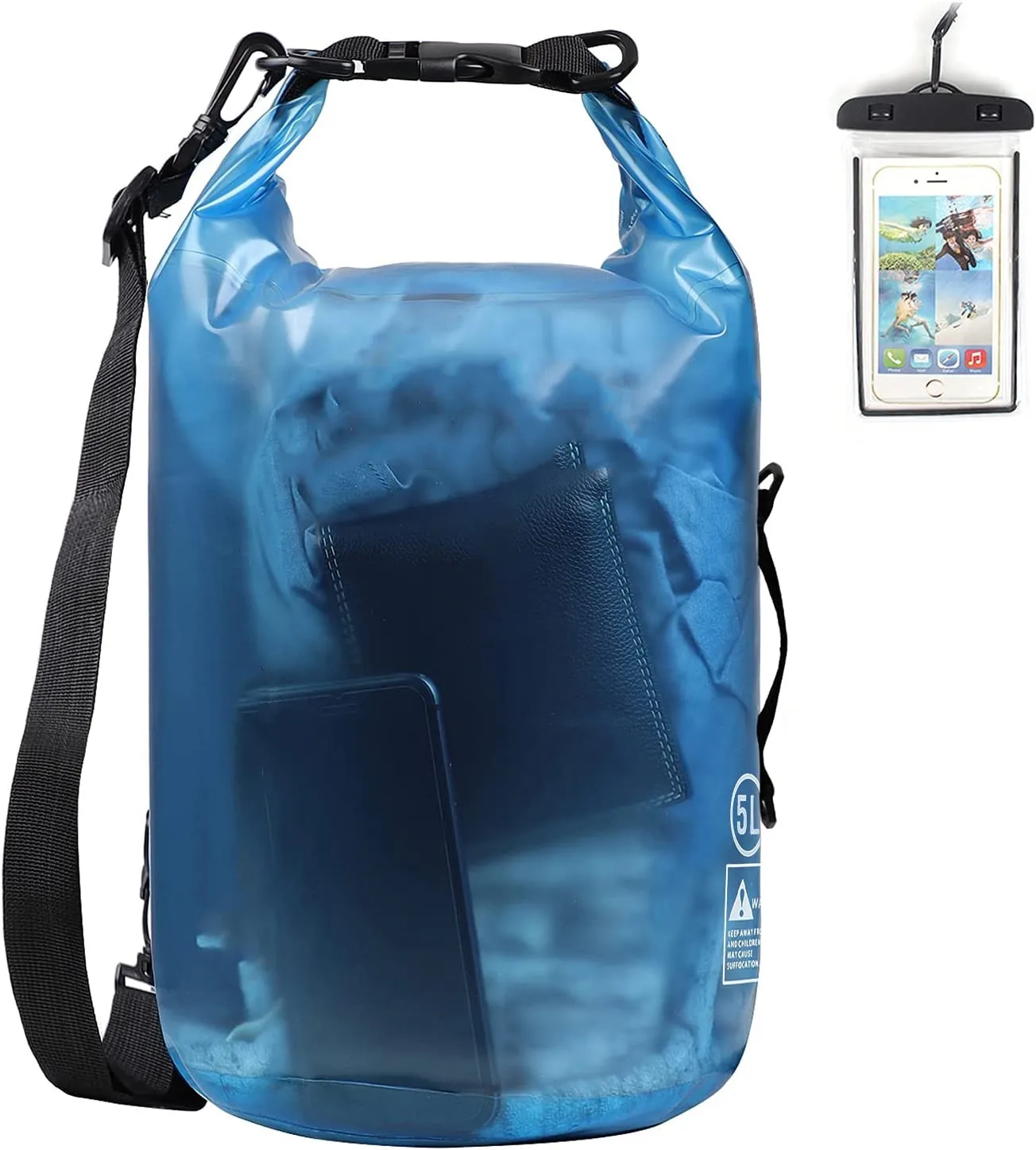 transparent Waterproof Dry Bag for Women Men, 5L/10L/20L/30L/40L Roll Top Lightweight Dry Storage Bag Backpack with Phone Case