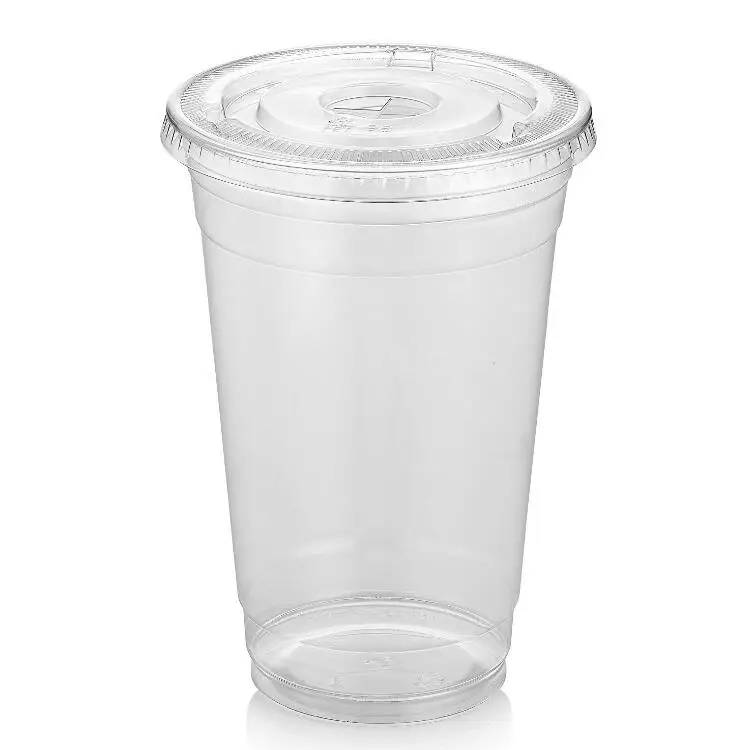 Прозрачные пластиковые чашки из ПЭТ 24 унции с плоскими крышками