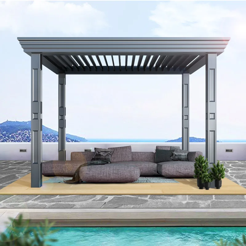custom-designed garden gazebos pergolas aluminium bioclimatic electric louvers  pergolas with side curtains outdoor