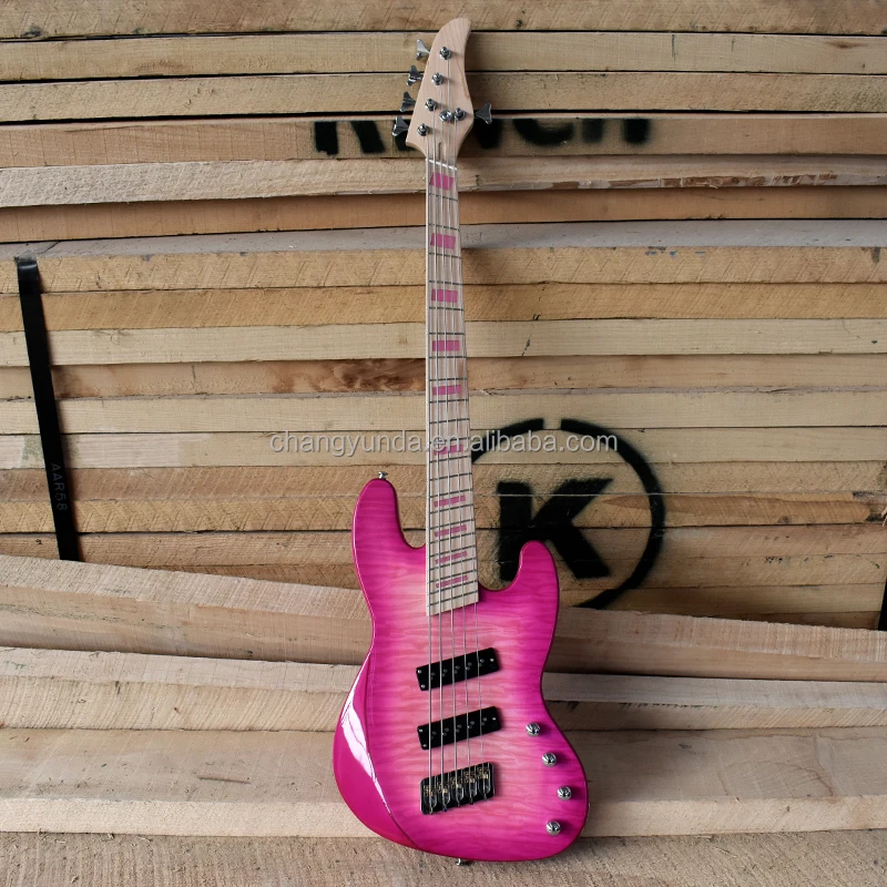 ZLG 5 string fanned fret jazz bass basswood body quilted maple top pick color maple neck OEM bass fast shipping