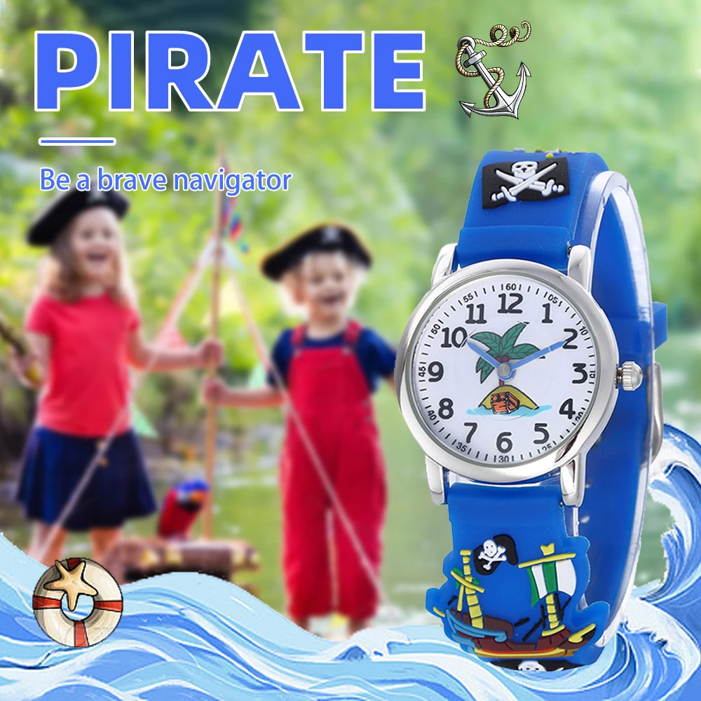 Jnew Bling Brand factory Pirate ship kids character analog watch silicone watch Band simple watch for kids