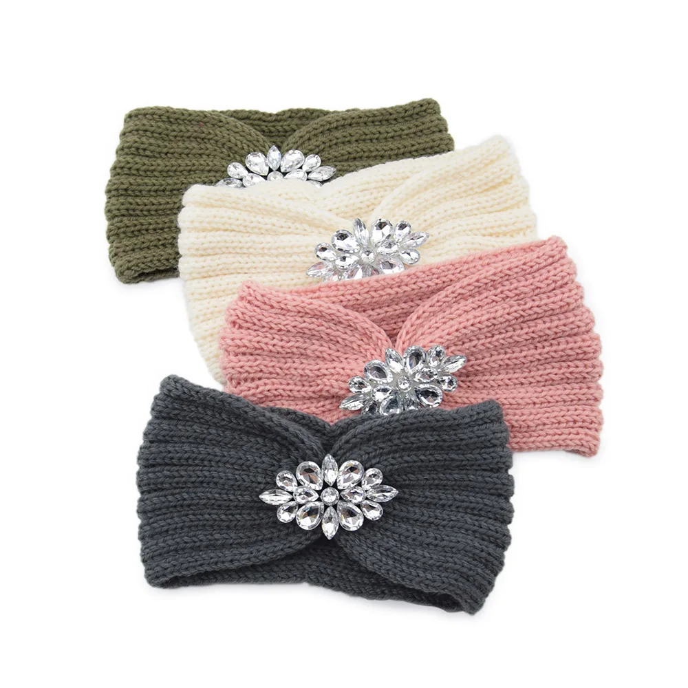 New Fashionable Knitted Hair Band Crystal Decoration Hand-Weave Ear Protection Hairband For Women Yoga Headband