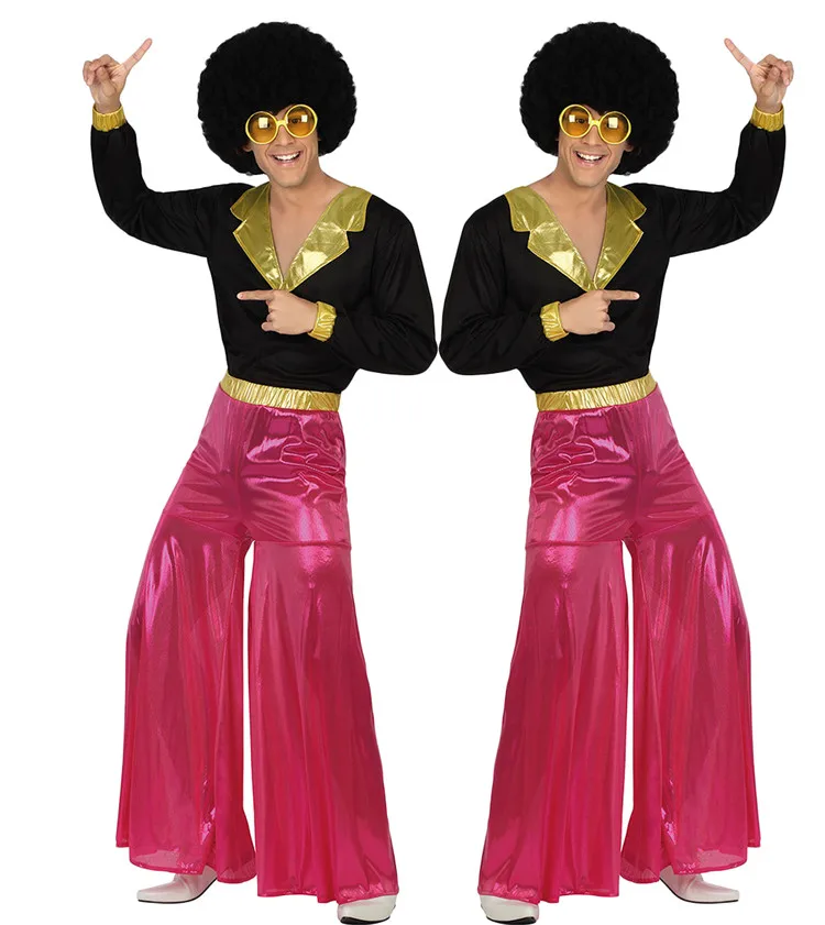 Cheaper high quality the 70s adult couple hip-hop artist retro disco hippie halloween performance cosplay costumes