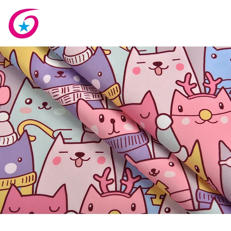 Custom Cartoon Cat Pattern Digit Print Polyester Canvas Fabric Bag Material