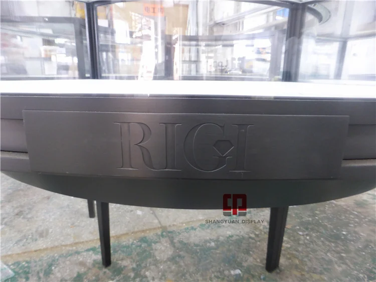 High-End Luxury Jewelry Showcase Black Brushed Stainless Steel Round Combination Jewelry Display Glass Cabinet Customization