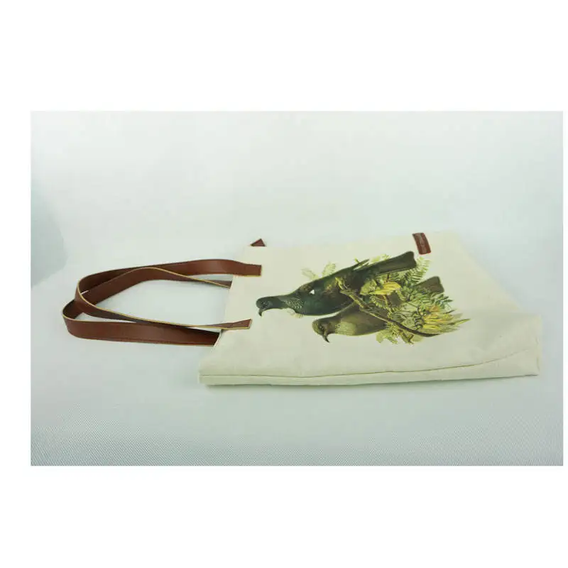 Chiterion Recycled Cotton Canvas Transfer Printing Press Screen FashionTote Bag For Ladies Girls PU Handle Tab With Inner Pocket