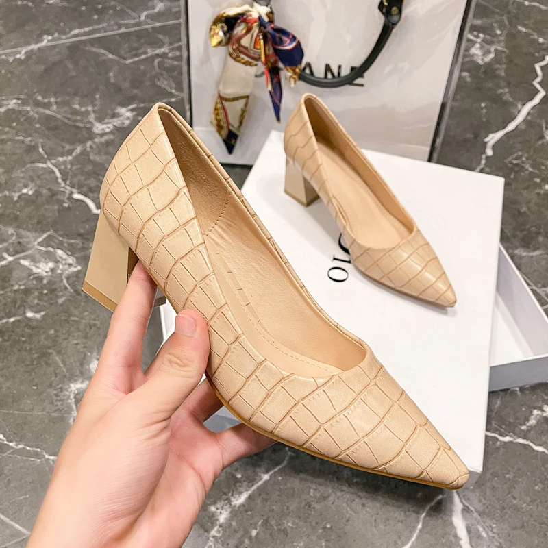 New arrival pointy toe pumps slip-on usual dress shoes office classic shoes block heels for women and ladies