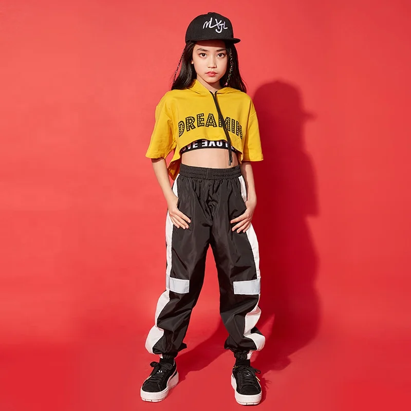 Fashion Children Dance JAZZ Clothing Girls Street Dancing hip-hop clothes Cropped Hoodie Top Vest pants Girl