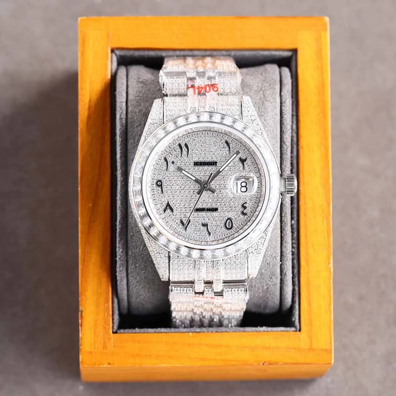 Luxury Men Bling Wrist Watch Stainless Steel Full Diamond Iced Out VVS Moissanite Hip Hop Watch