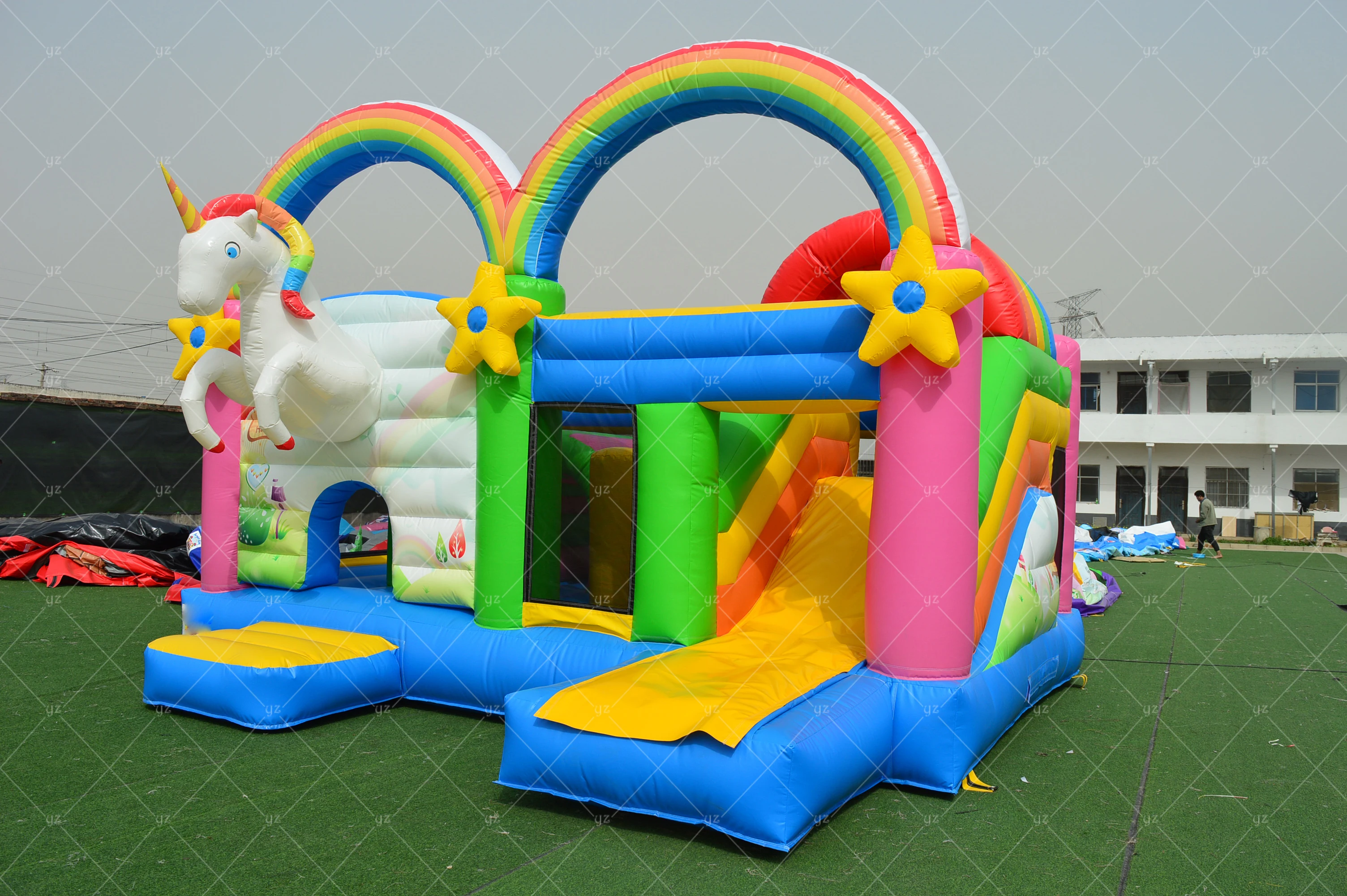 Commercial unicorn inflatable bouncer combo slide inflatable bouncer Arch Unicorn jumping castle bounce house combo with slide
