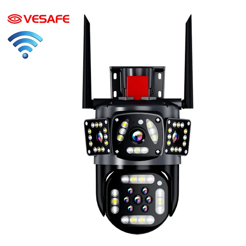 VESAFE Three Screen 6MP Support 128 Memory Card Pir Wifi Cctv Camera Outdoor Home Security PTZ Camera