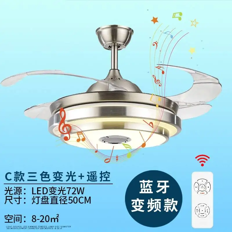 Retractable Ceiling Fan With Light And Speaker  Changing Color Led Fan Chandelier With Remote 36w (42 Inch)
