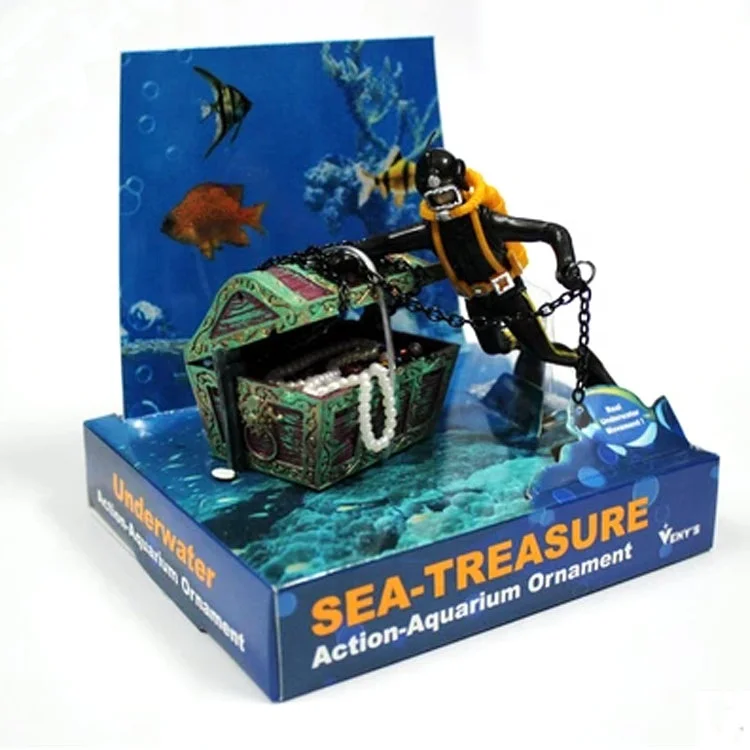 American Seahorse Pneumatic Fish Tank Decorations Treasure Hunting Frogman Fish Tank Ornaments Box Aquarium Landscaping