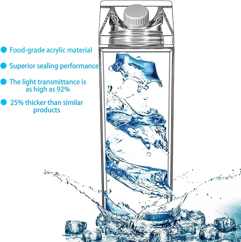 Amazons Hot Sell 500ML Square Drinking Bottle Plastic Clear Acrylic Milk Carton Water Bottle