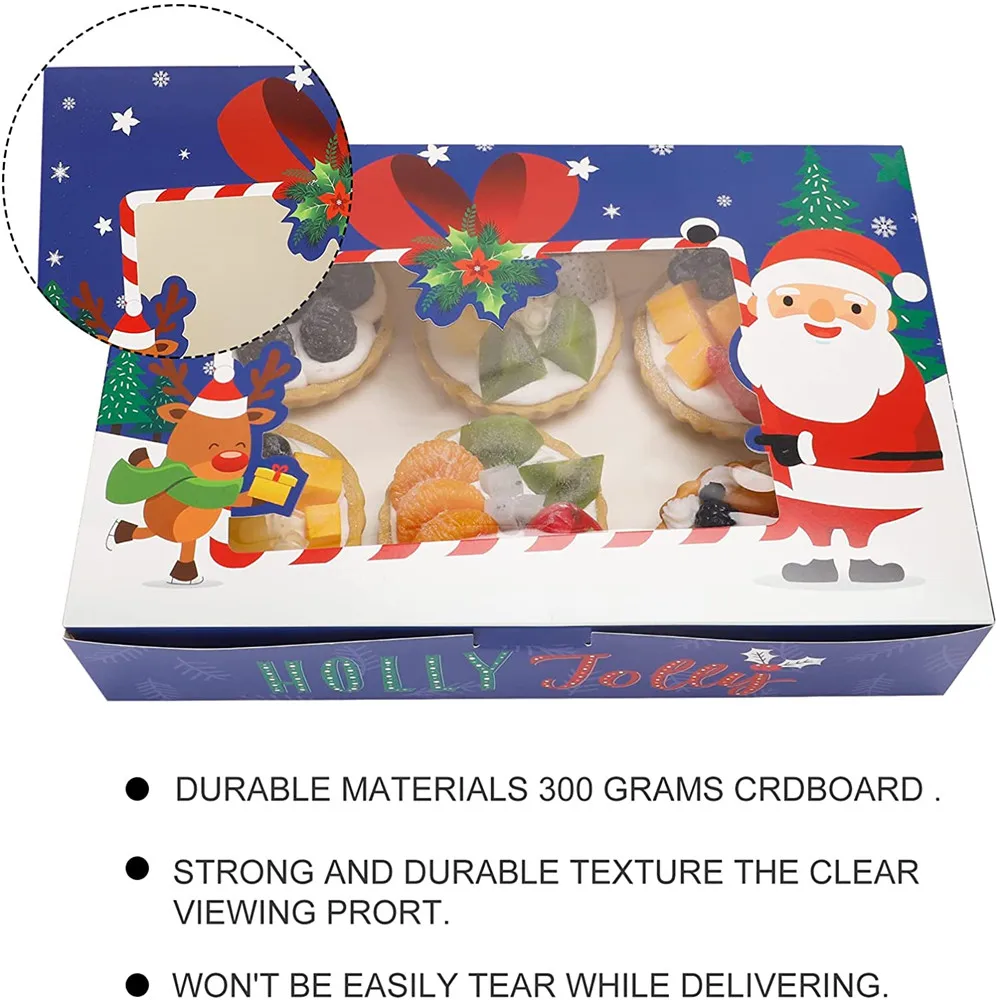 Christmas Cookie Boxes Bakery Treat Boxes with Window for Cupcakes
