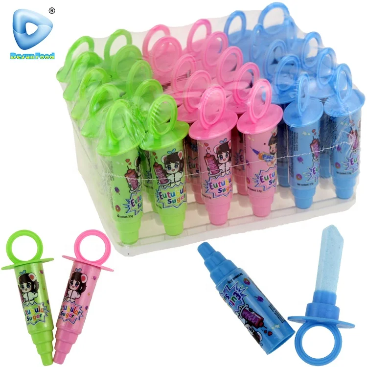Hot Selling wholesale colorful happy syringe shape toy hard tablet candy