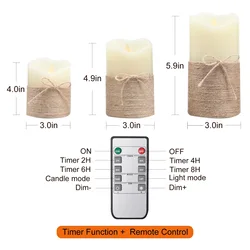 Bowknot Rope Electric Swing Flameless Pillar Candles LED Candle with Remote & Timer