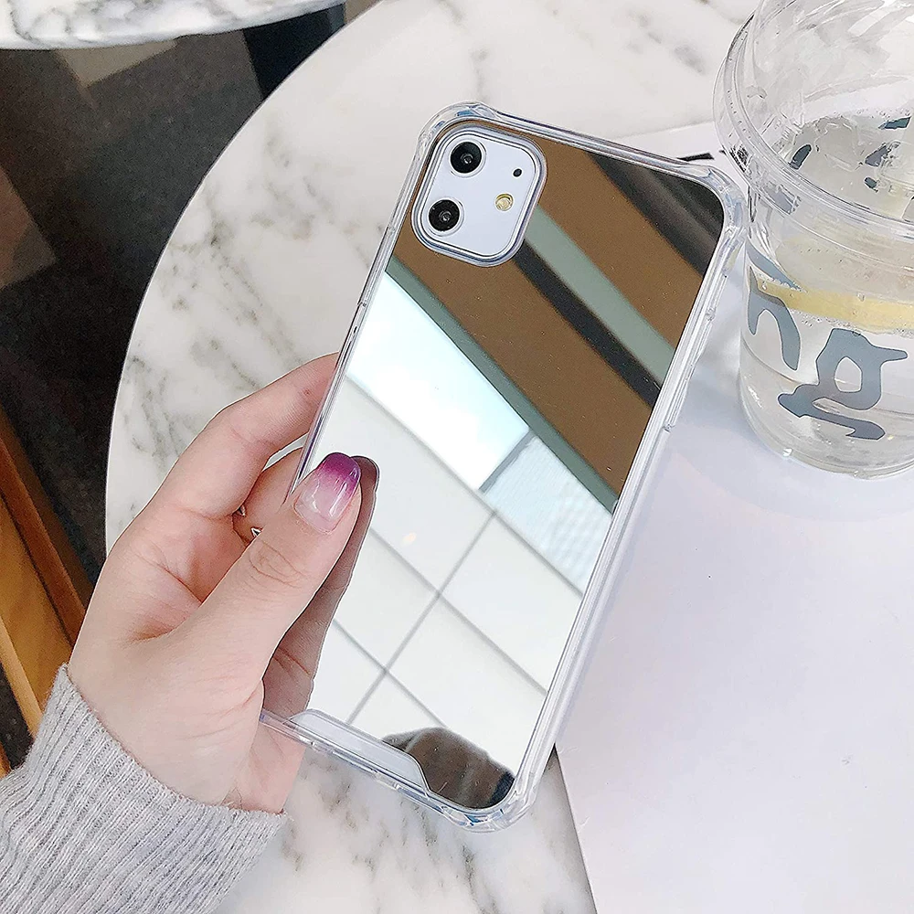 Ударопрочный чехол для телефона из ТПУ и поликарбоната iPhone X XR XS Max 12 с зеркалом макияжа 11 13