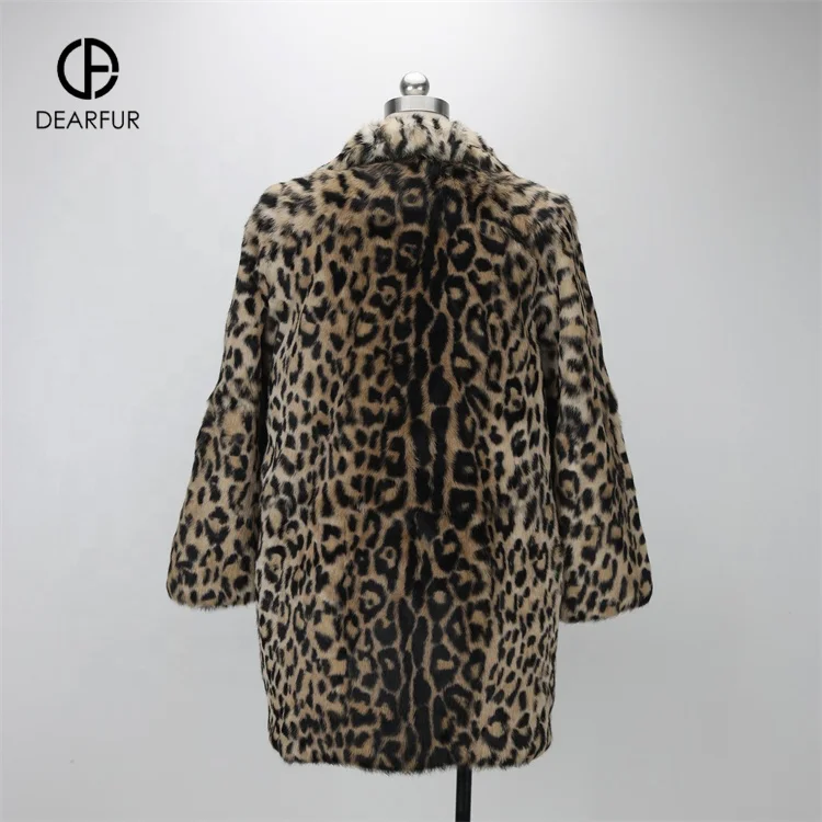 Winter Warm Rabbit Fur Coat Stylish Leopard Color Real Fur Coat Women Fur Coat Women
