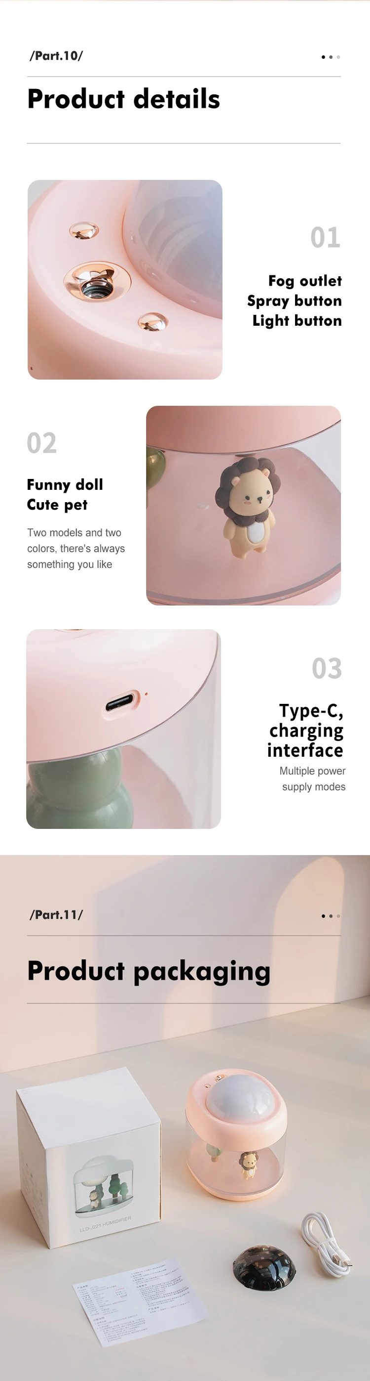 New Product Ideas 2021 Humidifier 500ml Colorful Night Light Cute Pink Humidifier