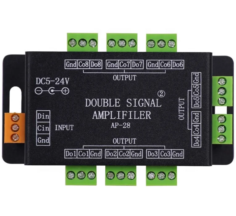 DC5V-24V AP-28 LED Double Signal Repeater Amplifier Controller for WS2812B WS2811 SK6812 LED Strip Lights
