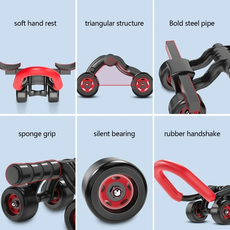 Elbow Support Ab Roller 4 Wheels Muscle Training Automatic Rebound Abdominal  Core Strength