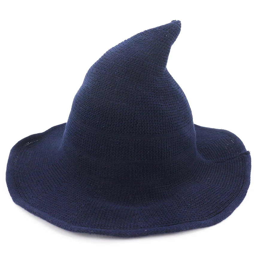 SH-1007 Women Wide Brim Foldable Pointed Women Halloween Witch Hat Wool Knitted Cap for Party Masquerade Cosplay Costume