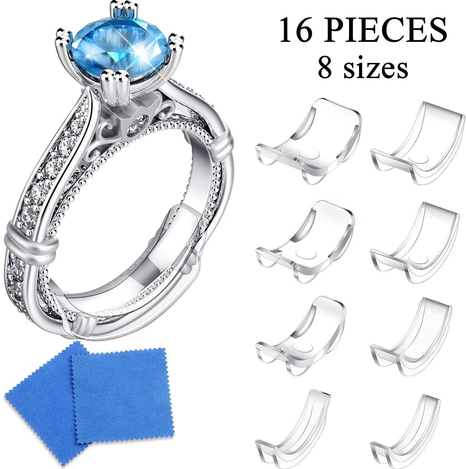Durable Comfortable 8 Different Sizes Silicone Invisible Clear Ring Size Adjuster
