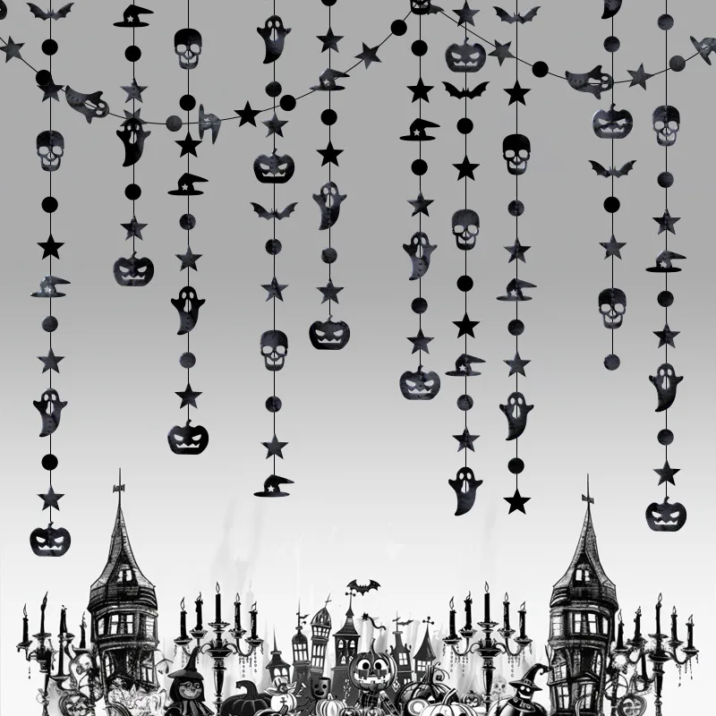 Halloween Hanging ghost Garland iridescent Paper pumpkin bat streamer party Backdrop string