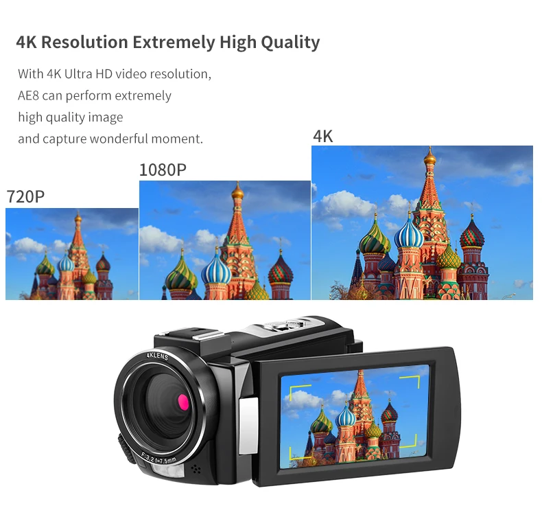 
AE8 Digital 4K UHD Cheap Camcordrers Hunting Vlog Infrared Night Vision Wifi Video Camera 