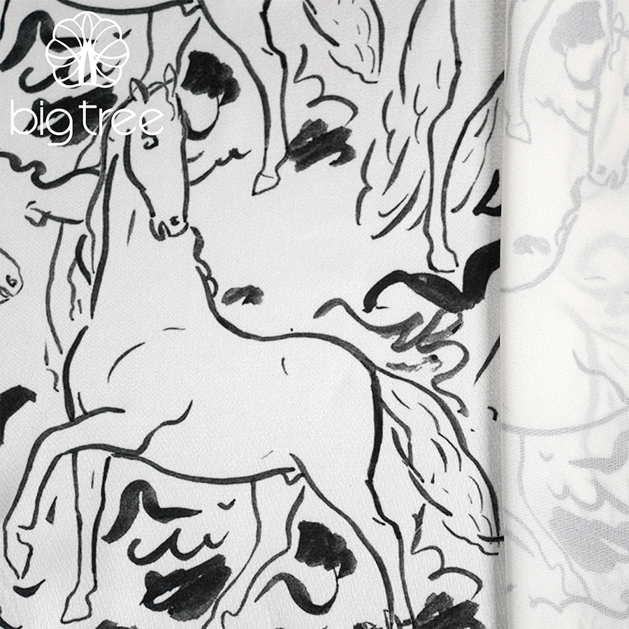 New Design 100% Polyester Graffiti Horse Animal Print Digital Printed Silk Satin Fabric for Dress Skirt Robe