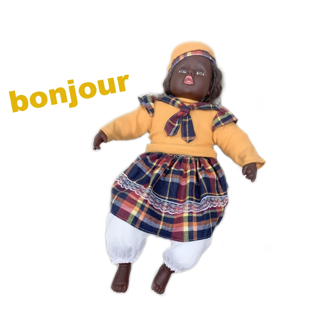 Factory direct sale cute African 24 inch African plush reborn intelligent black baby dolls French language suitable for children