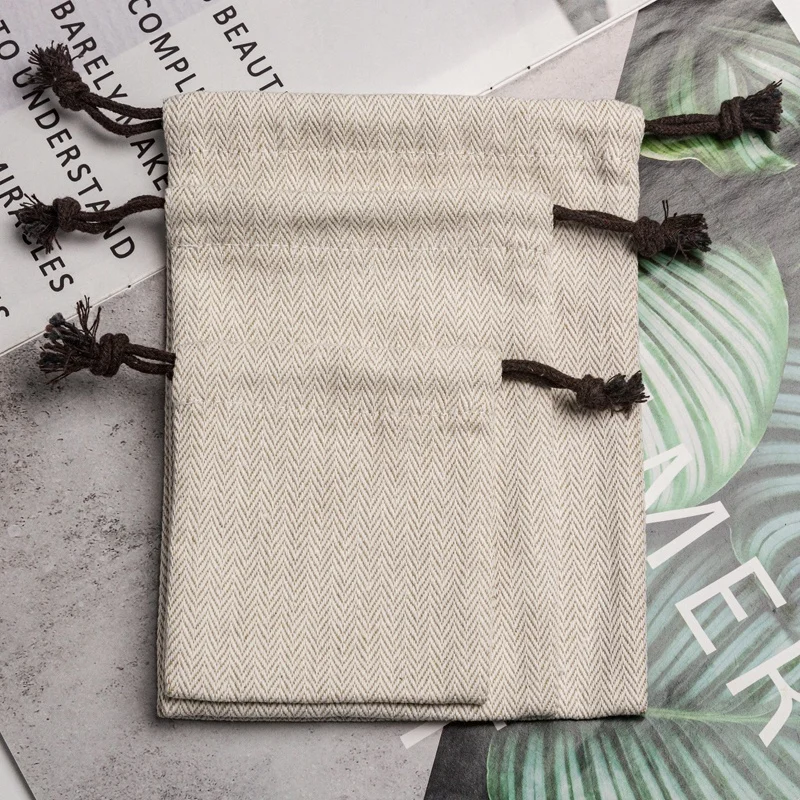 RTS Custom Logo High Quality Herringbone Cotton Drawstring Bag Jewelry Gift Pouch